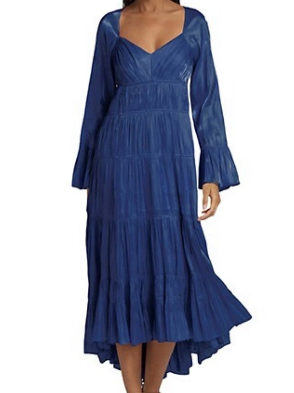CINQ a SEPT Blue Romantic Nina Hi Lo Midi Tiered Dress Eclipse Dress- Size 6